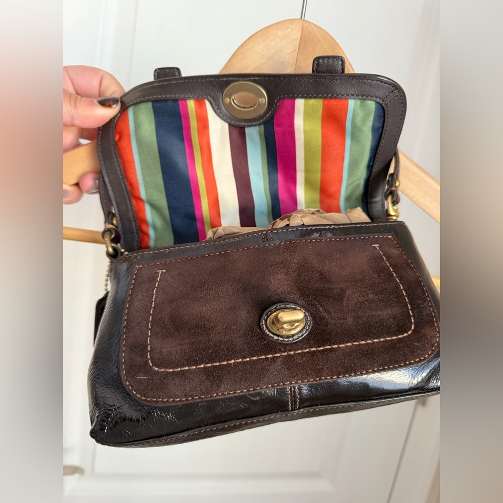 Y2K Rare Vtg Coach Garcia Double Clutch Brown Patent Leather & Suede Mini Bag - Picture 4 of 6